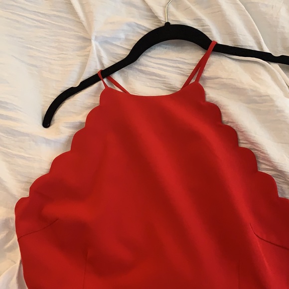 Red Scalloped Neck Flirty Dress - Picture 2 of 5